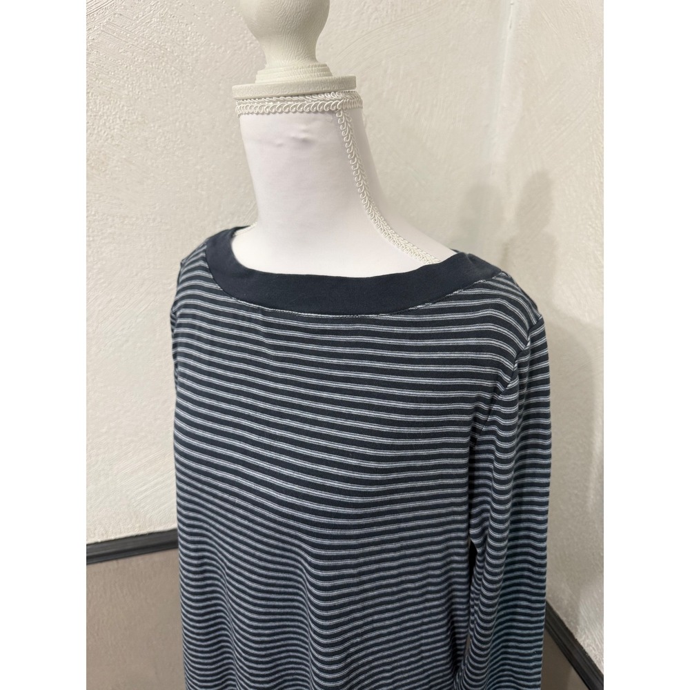J. Jill Women's Medium Navy Striped Tunic Top 100% Pima Cotton Coastal Relaxed - Picture 2 of 5